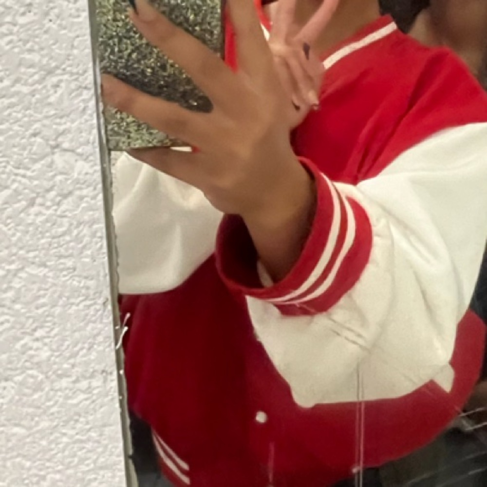 Red and White Women's Varsity Jacket